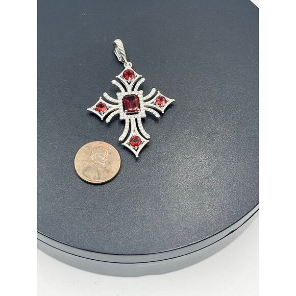Judith Ripka Designer Sterling Silver 3.50 cttw Garnet and CZ Cross Enhancer - Picture 3 of 11